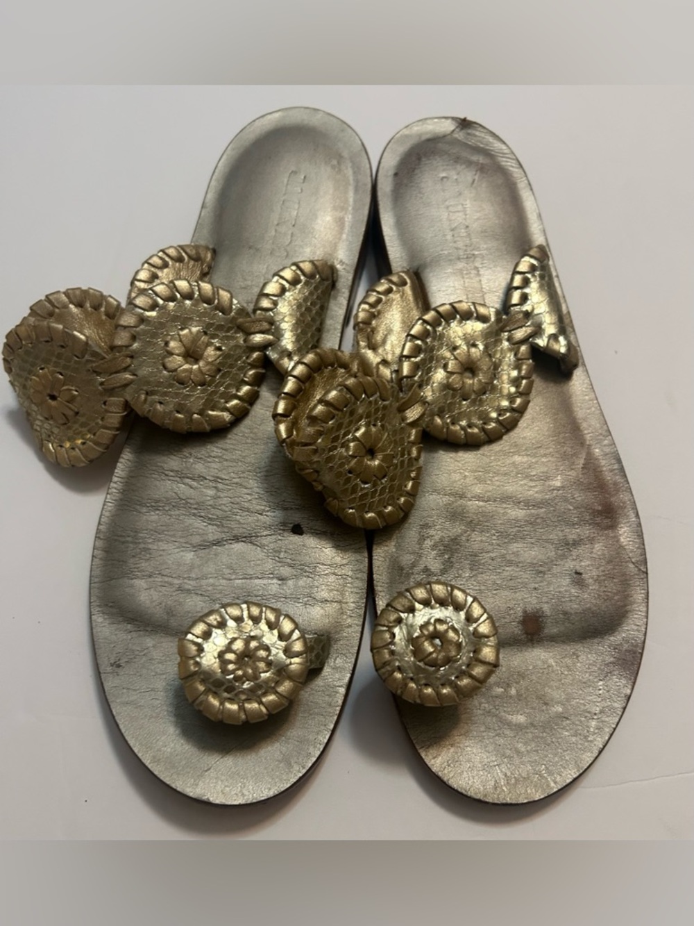 Jack Rogers Metallic Gold Braided Circle Slide Sandals size 7.5